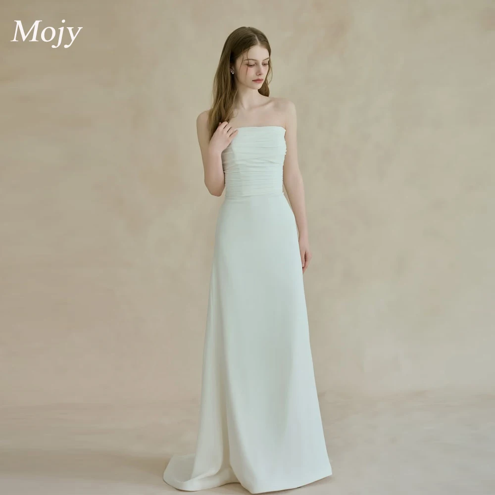 Mojy Eenvoudige Zijde Satijn Trouwjurk Strapless Mouwloze Bruidsjurk Koreaanse Trouwjurken Fotoshoot Aangepaste ieniajara soi