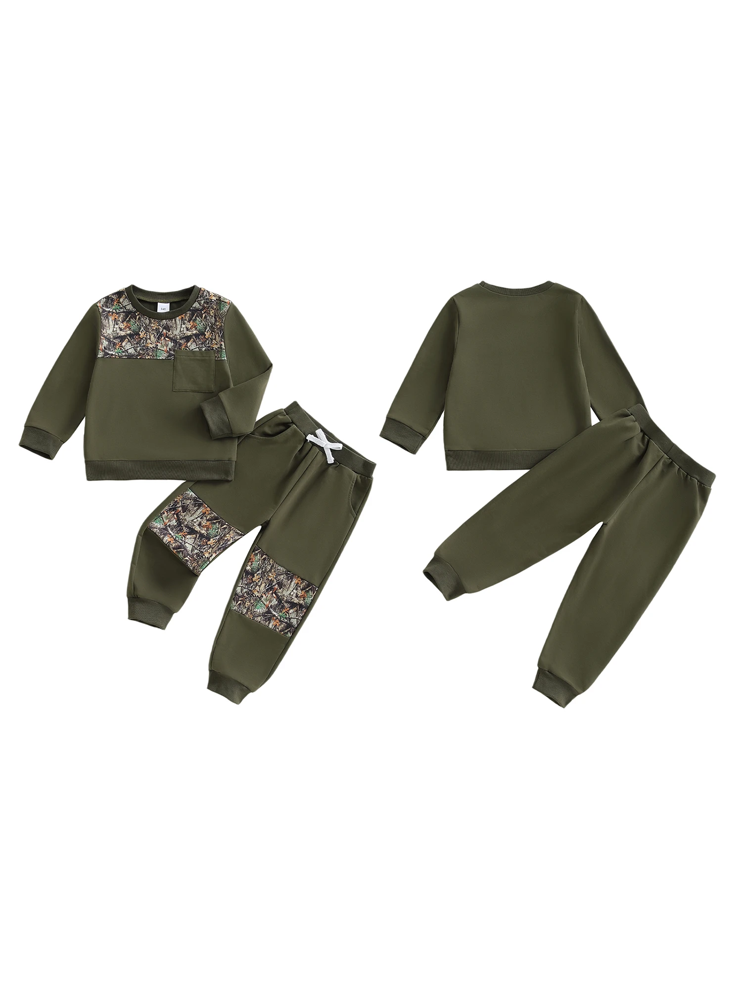 Set da 2 pezzi per ragazzi, felpa mimetica con cappuccio e pantaloni da jogging abbinati, accogliente outfit autunnale per bambini attivi