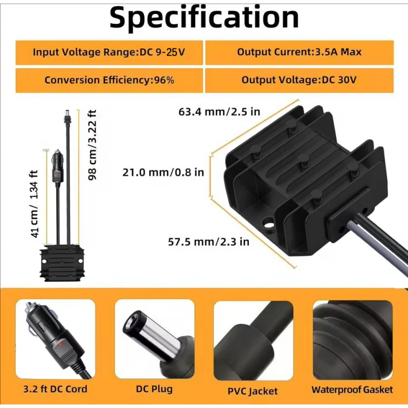 DC-DC 12V24V (9-25V) naar 30V 3.5A 105W Voeding Omvormer met DC Netsnoer voor Starlink Mini Step up Netsnoer