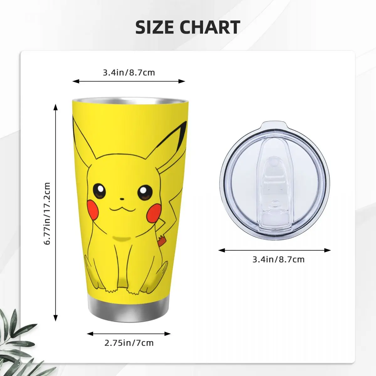 Pikachu Pokemoned Japón Anime Vaso aislado con pajitas Taza térmica de acero inoxidable Oficina Hogar Taza de bebidas frías calientes, 20 oz
