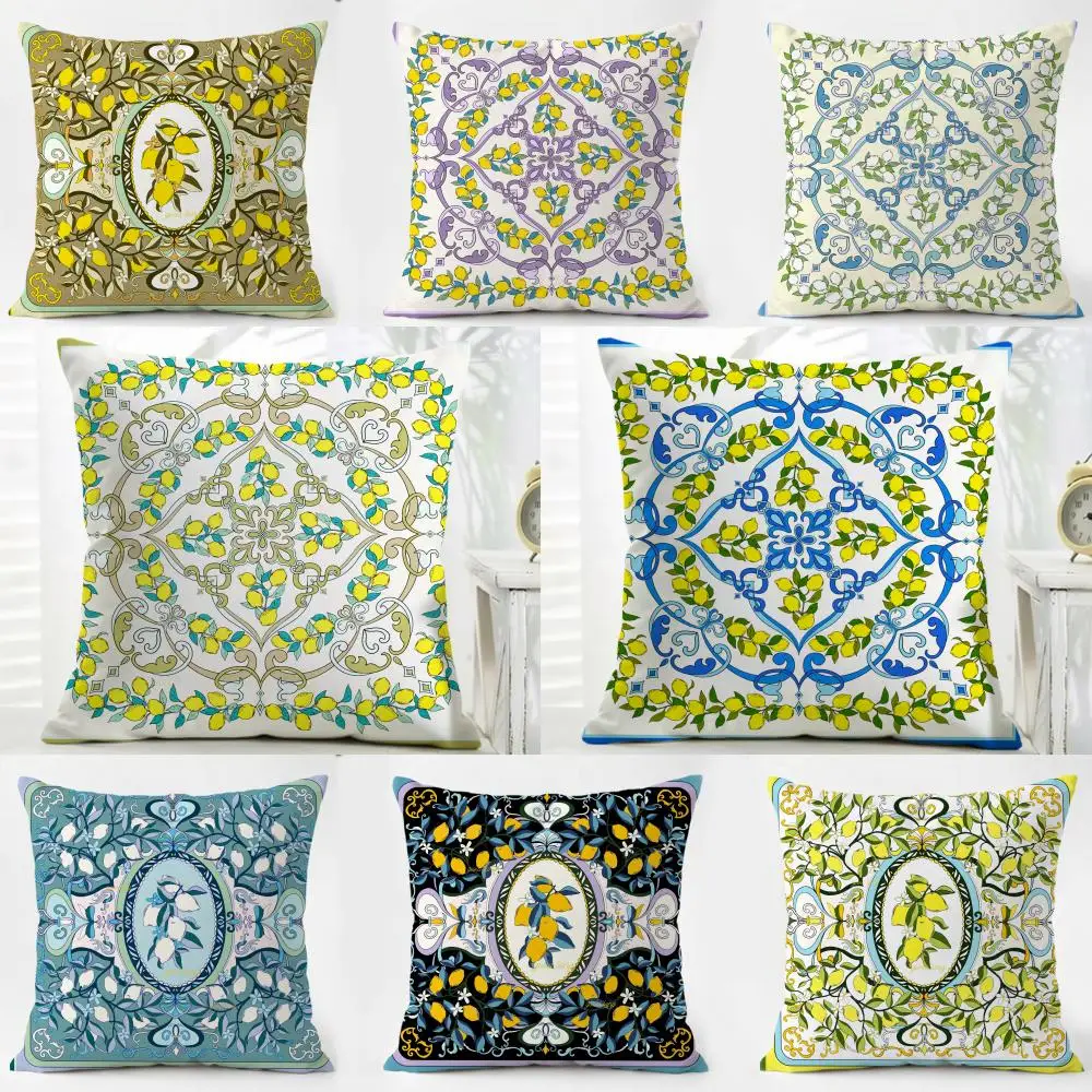 pattern retro Lemon Vintage Print Cushion Cover Washable Linen Pillowcase Soft  for Daily Sofa Bed Home Room Decor