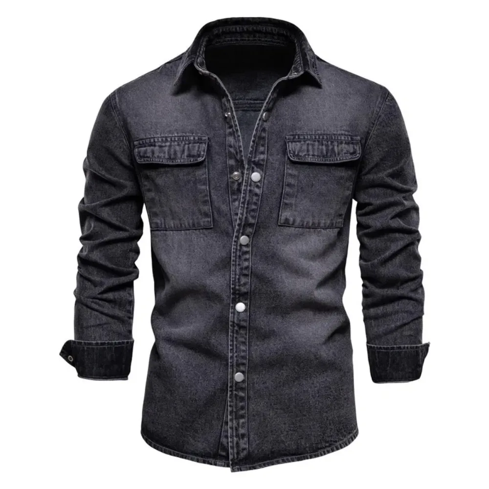 Men Denim Coats Jacket Turn Down Collar Single Breasted Full Sleeve Casual Regular Coat Splice Autumn Spring Simple Jackets 2025