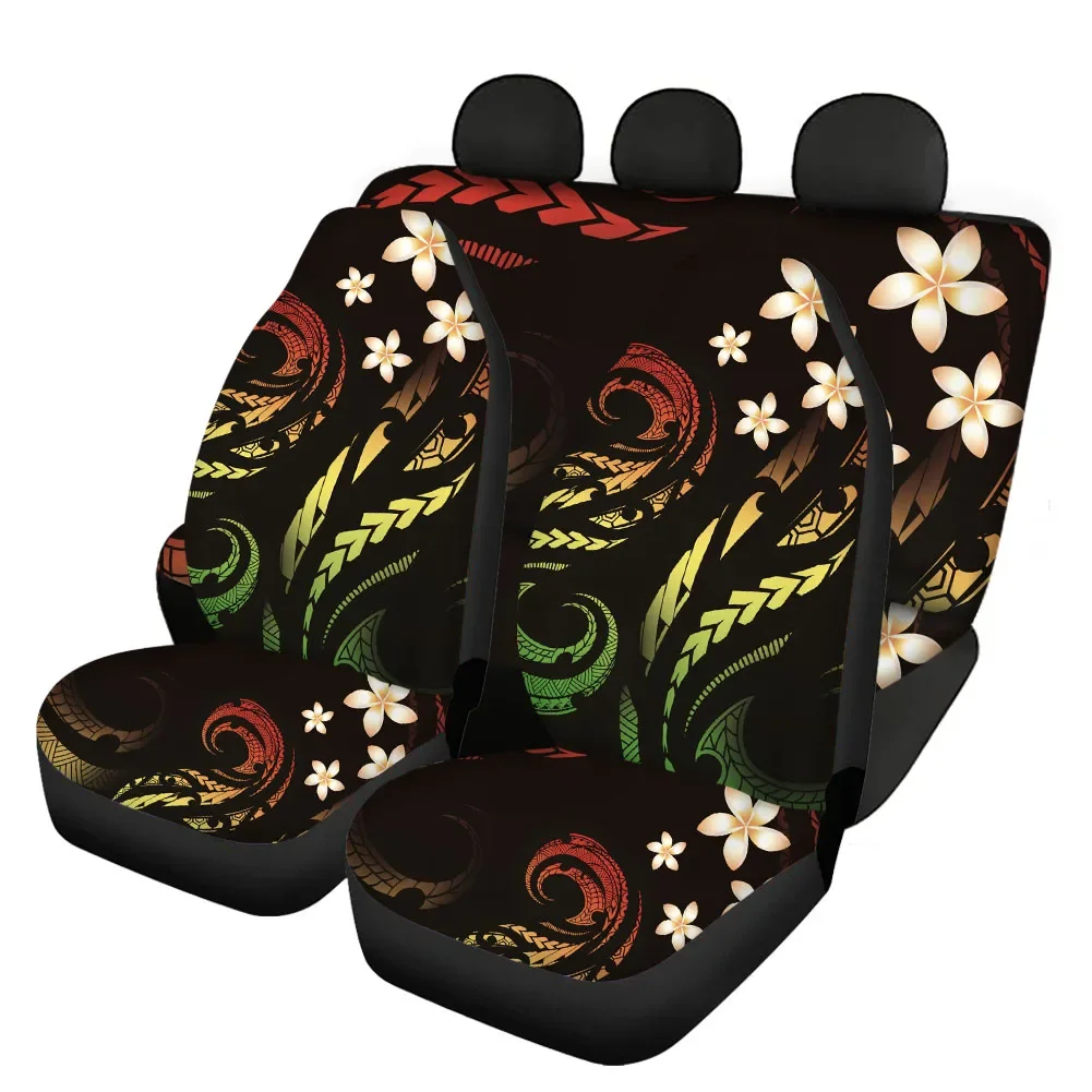 Front/Back Auto Seat Covers Micronesian Reggae Polynesian Plumeria Print Set of 4Pcs Car Interior Seats Protector