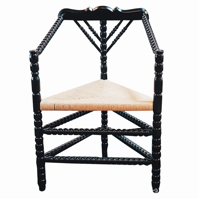 

Black medieval chair retro solid wood carving dressing chair