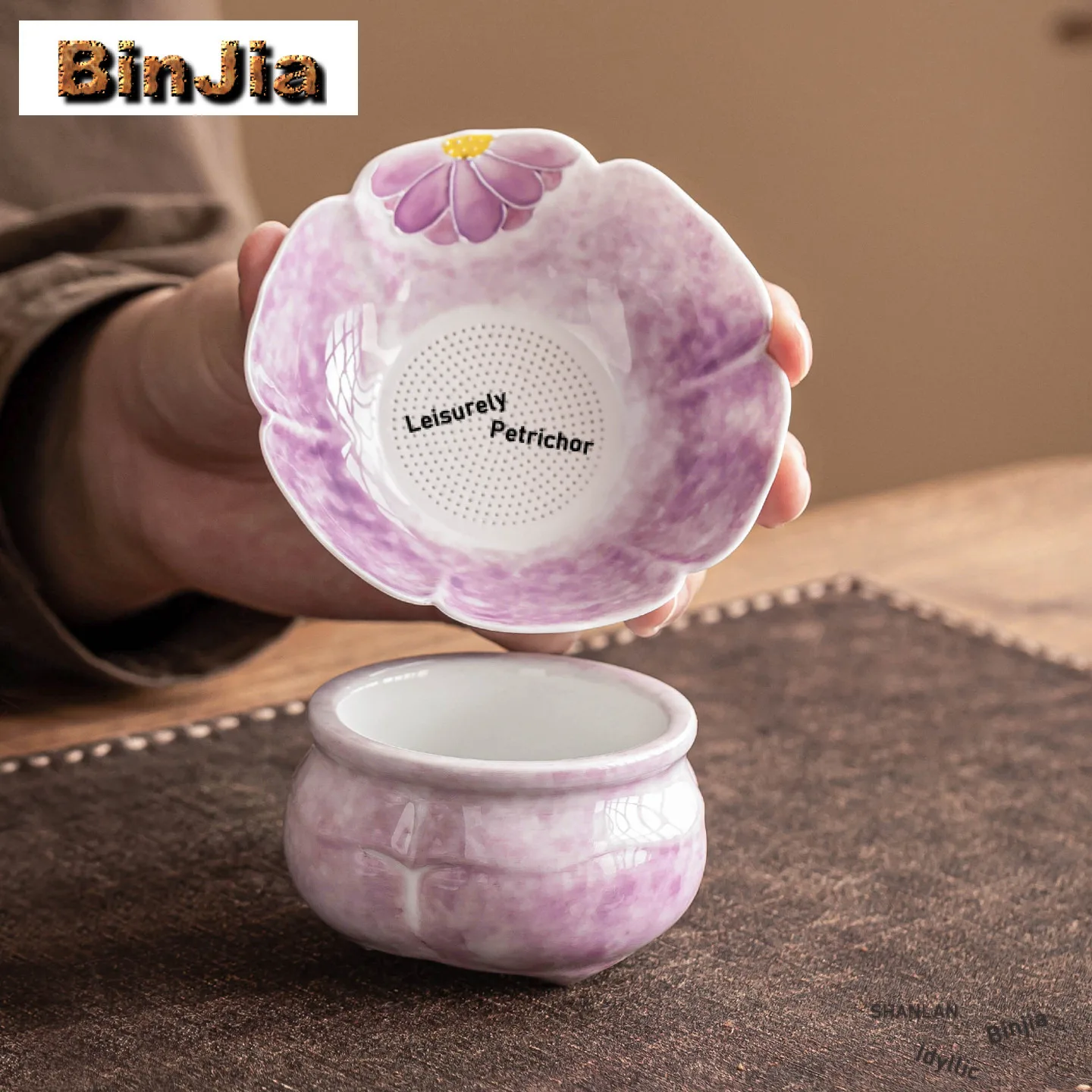 Hand-painted Purple Daisy Tea Separator Infusor Elegant Tea Strainer Dispenser Tea Brewing Tea Filter Tea Ceremony Collection