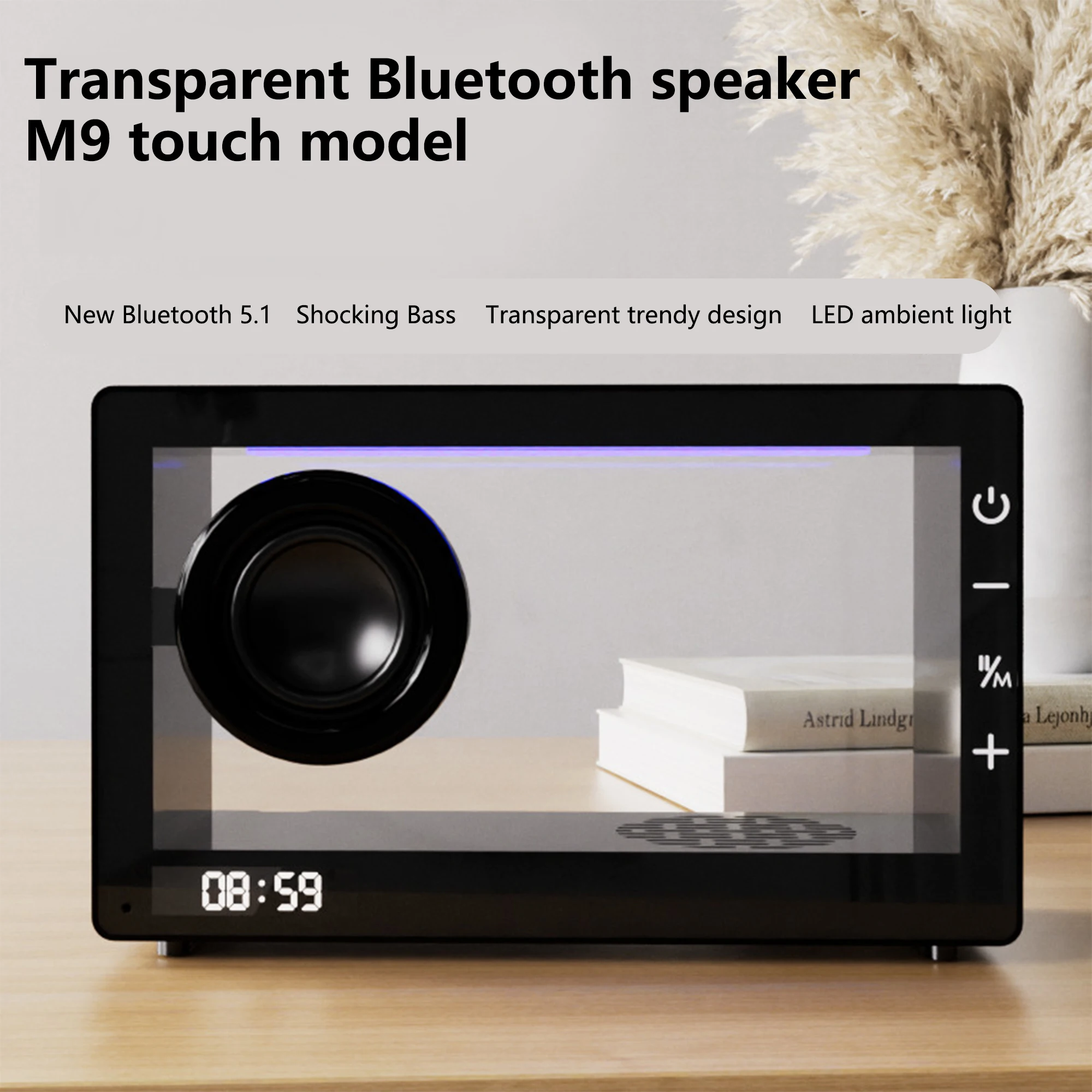 Mini Transparent Visible Bluetooth Speaker with Clock Portable Card Wireless Music Player Desktop LED Atmosphere Lamp Ornaments