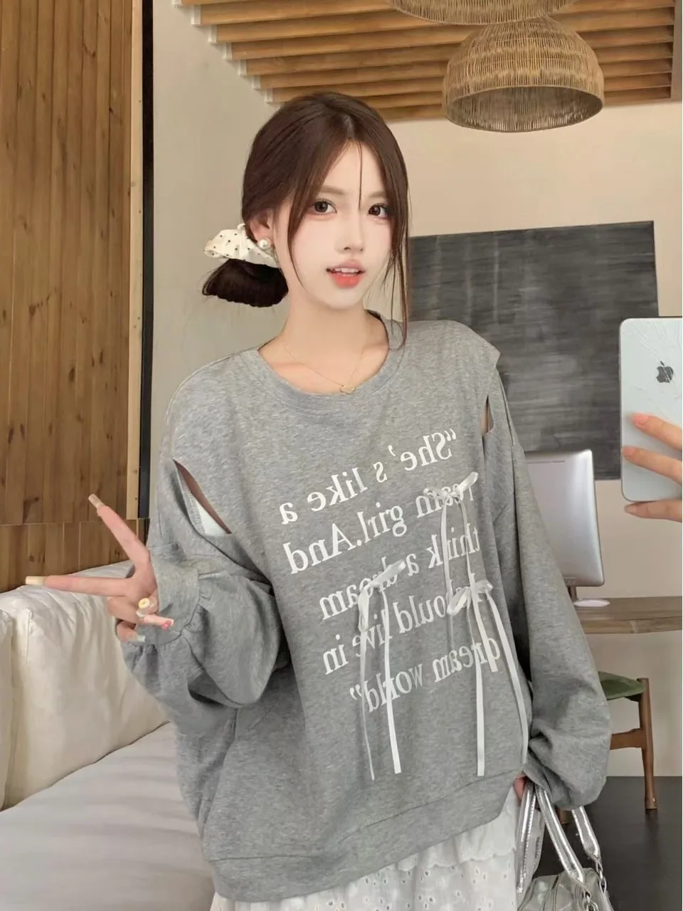 oulder Bared Coreano Sle Dolce Giovane 3D Nodo Design Felpa Donna Autunno Inverno Strato Base Dimagrante Pigro S...