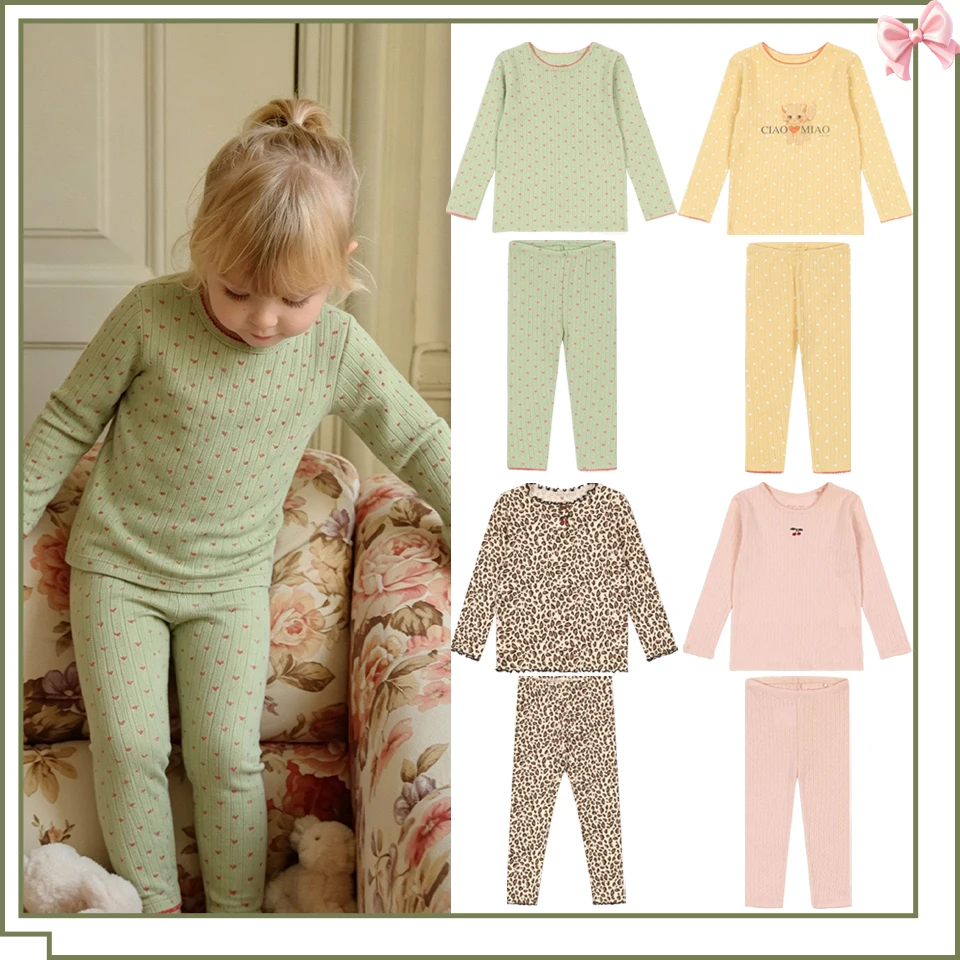 Kids Tee Leggings Suit 2026 KS Girls Boy Leopard Print Long Sleeve Loungewear Pants Baby Child Cute Homewear Pajama Clothes Set