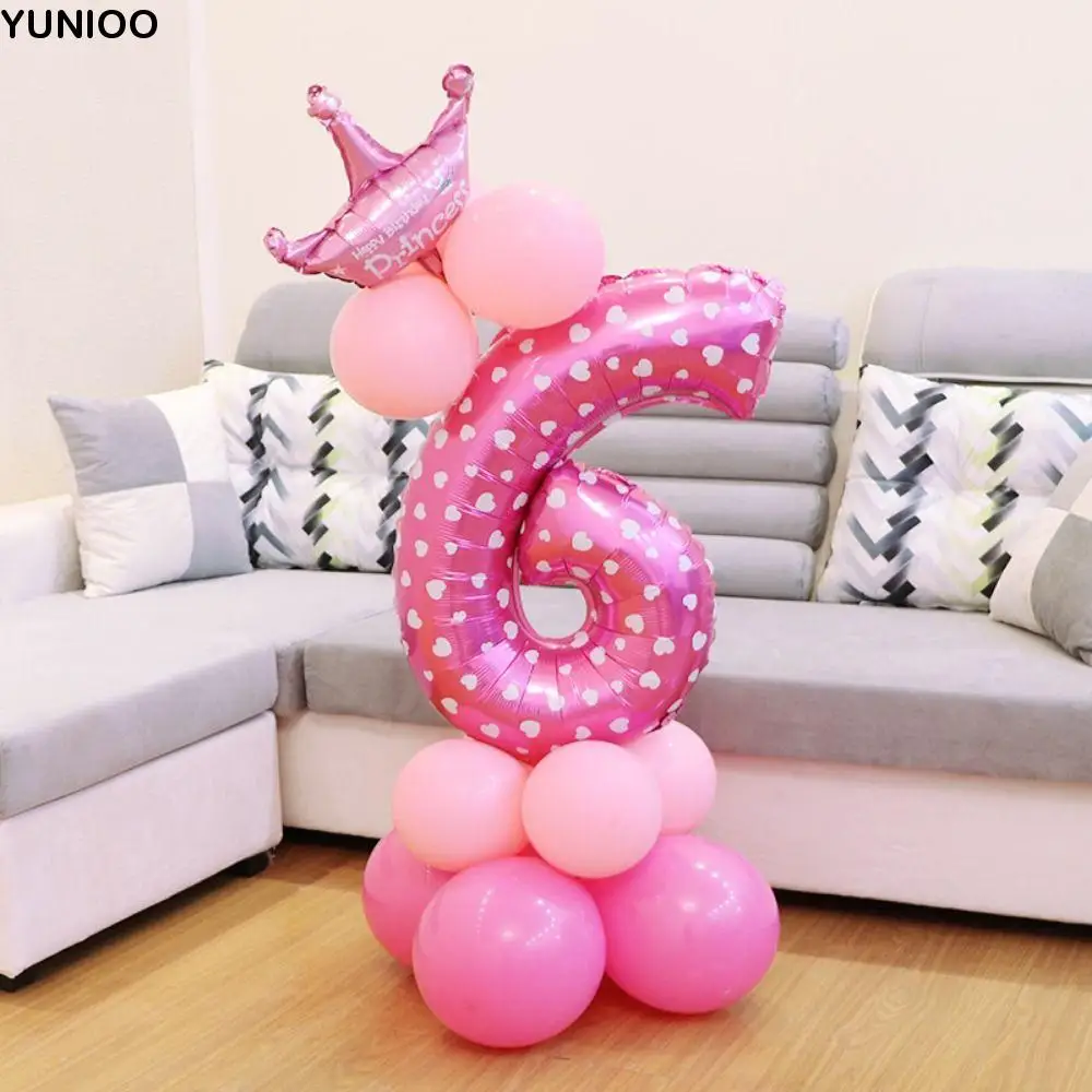 

32in Birthday Party Number Balloon Star Print Cartoon 0-9 Foil Balloon Aluminum Film Blue Pink Number Zoo Theme Decoration