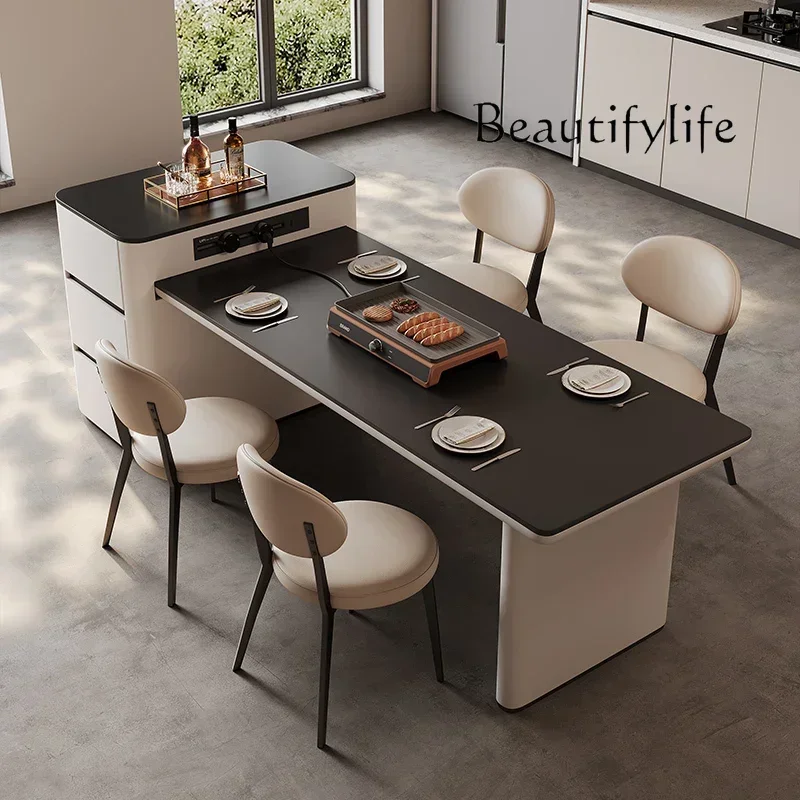 N17 integrated  retractable upside down light luxury guide table plus dining table kitchen mobile ultra-small finished island ta