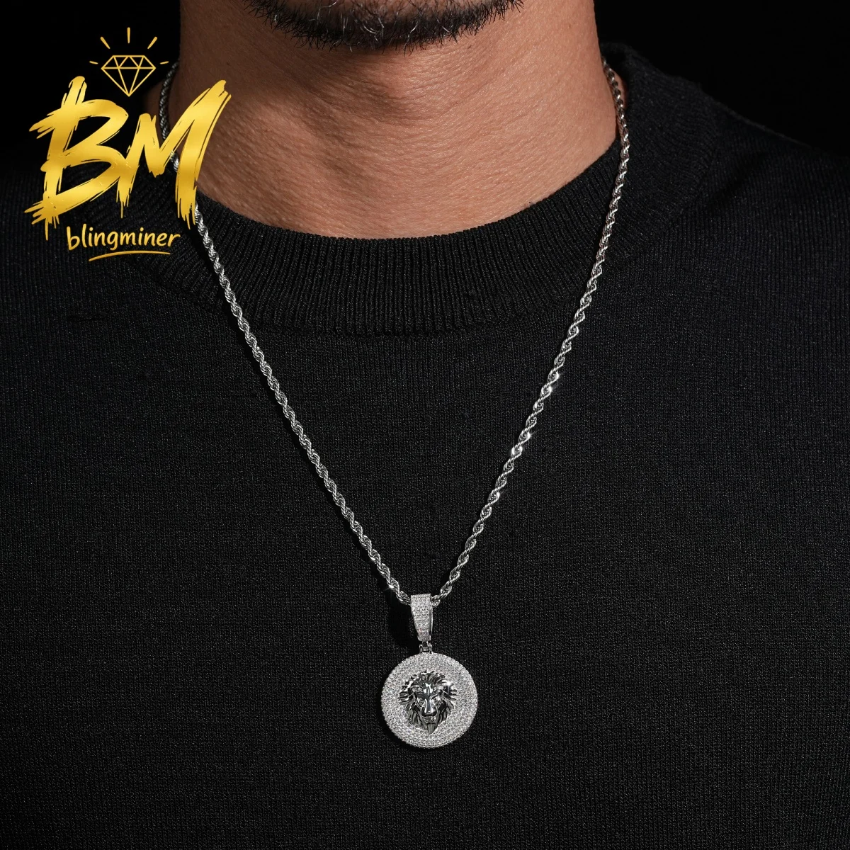 Blingminer S925 Silver Lion Head Iced Out VVS Moissanite Pendant For Men Women Pendants Jewelry Pass Diamonds Tester Free Shippi