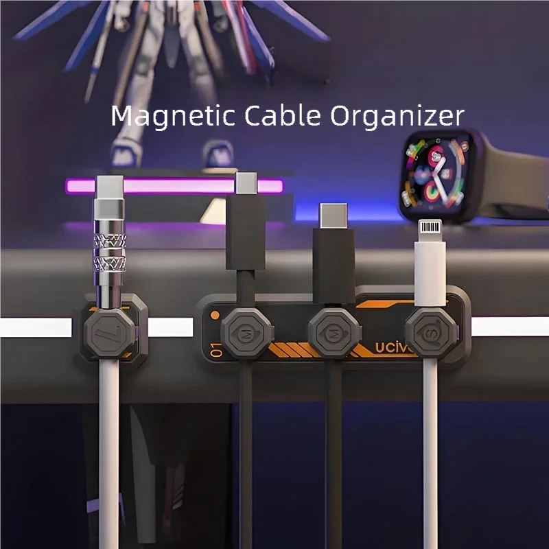 Powerful Magnetic Cable Organizer: High Compatibility, Strong Suction—Desktop Data Cable Clip & Car Mount
