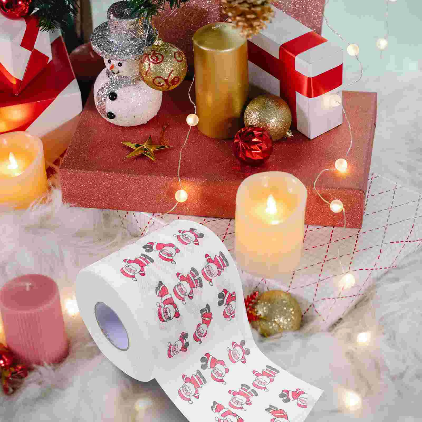 

4 Rolls Christmas Toilet Xmas Pattern Tissues Paper Festival Printing Napkin Dinner Party Supply Facial