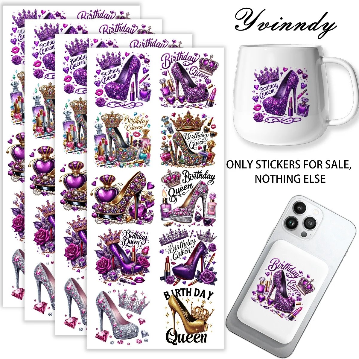 40 Stück/Set Lila High Heels UV DTF DIY Tassen-Transferaufkleber für DIY-Tassen, Computer, Scrapbook usw. Nur Aufkleber, keine weiteren Artikel