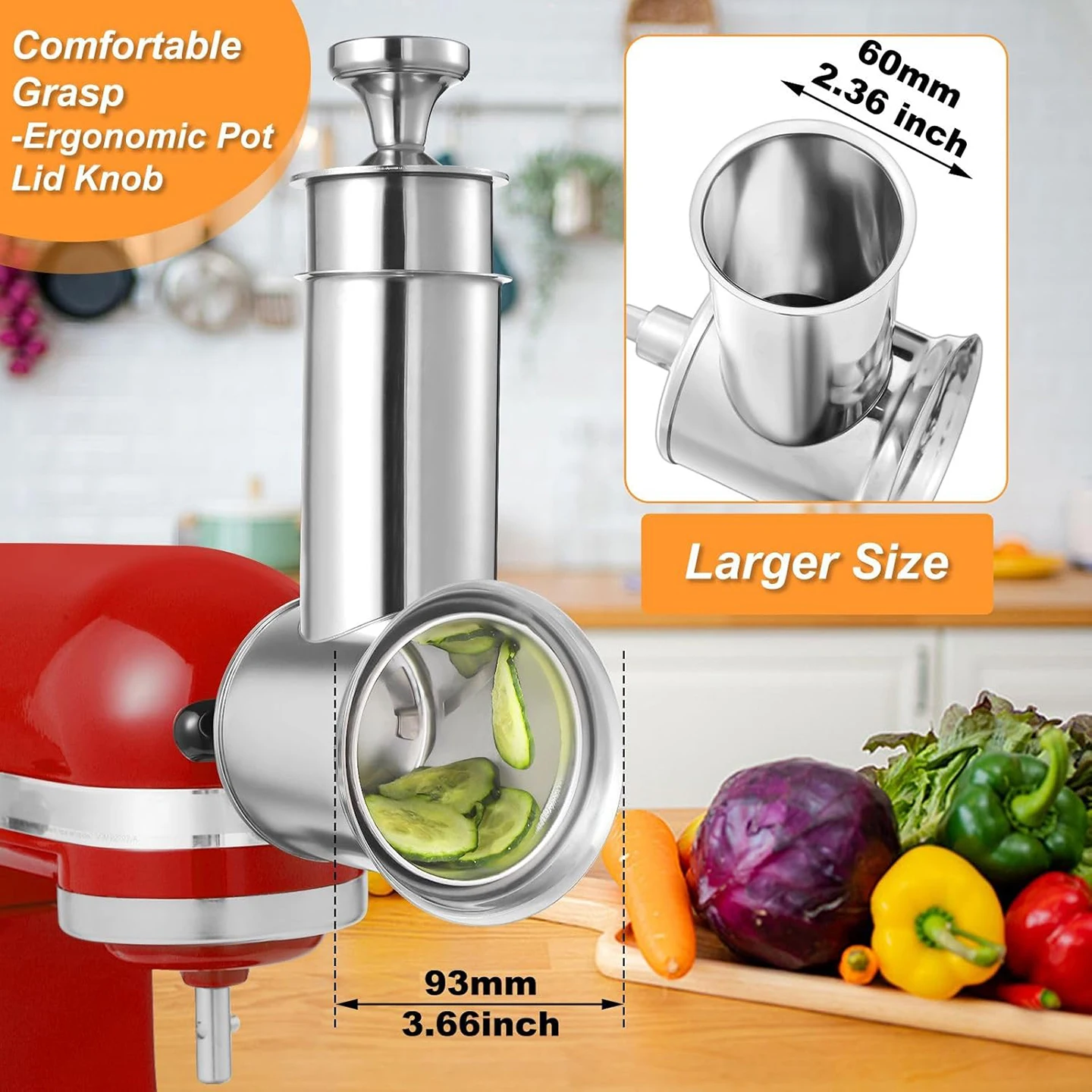 

KA304 Large Stainless Steel Slicer Shredder Attachment for KitchenAid Mixers,Dishwasher Safe Vegetable Cheese Grater Accessories