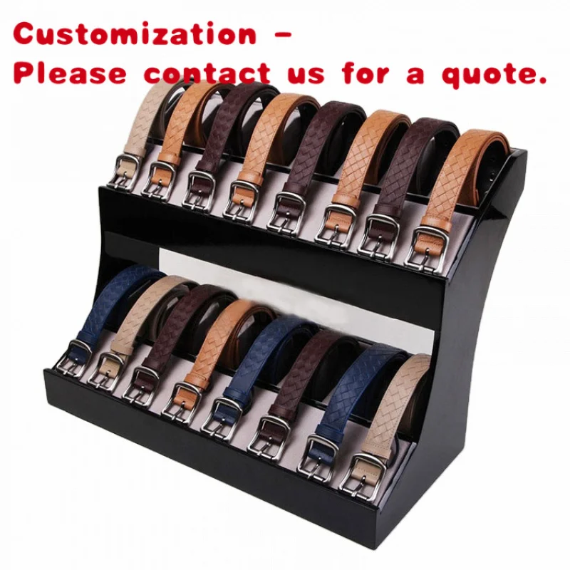 custom.Wooden Countertop Belt Display Rack With Multi Layer Shelves Leather Strap Retail Showcase in Fashion Bout