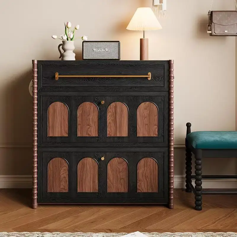 خزانة شرفة دخول من الخشب الصلب على الطراز الفرنسي القديم، خزانة تخزين باب المنزل لغرفة المعيشة