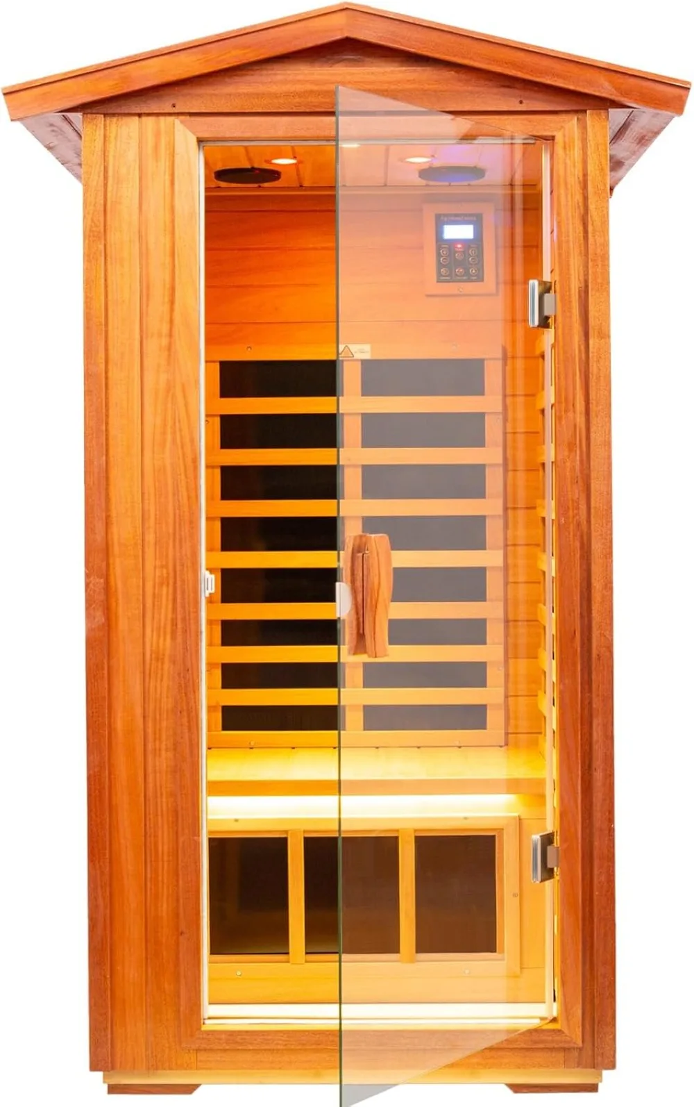 Mahogany Outdoor Sauna, 1 Person Far Infrared Sauna for Home, 1560W, with Bluetooth, LED Reading Lamp, Chromotherapy Lamp