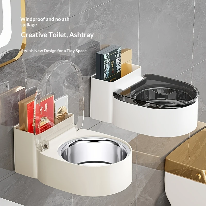 Creative Household Ashtray with Lid for Living Room, Rust-Proof Steel Office, Bathroom, Toilet; Smoke-Proof And Dust-Resistant