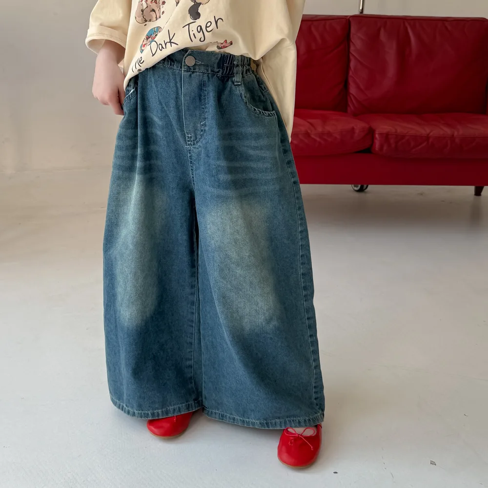 

2025 Summer New Children Denim Trousers Solid Girls Loose Jeans Baby Casual Pants Girls Versatile Straight Pants Kids Clothes