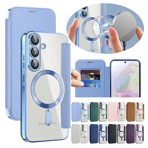 Flip Case for Samsung Galaxy A15 A16 A17 A35 A36 A55 A05 A05S A06 A07 A56 A26 4G 5G Wireless Charging Card Slots Phone Cover