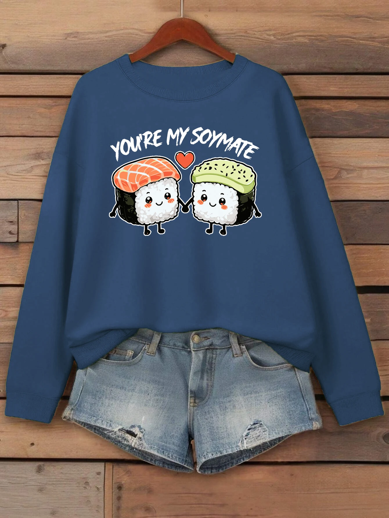 Sweat-shirt à col rond pour femme, imprimé You Are My Soymate Sushi, pull décontracté, polaire, Streetwear, vêtements amples assortis avec tout, automne