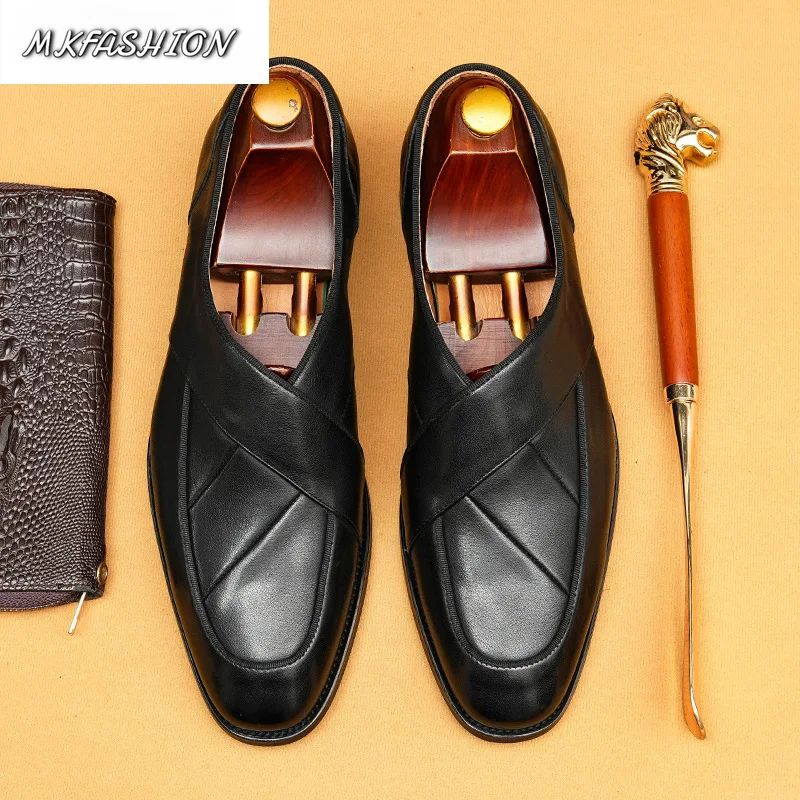Men's Business Dress Shoes Genuine Leather Soft Soled Slip On Flats Wedding Party Footwear Size 37-46