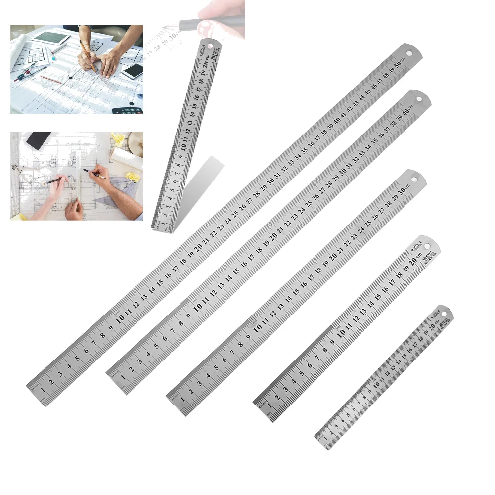 Metal Straight Ruler Stainless Steel Ruler Stationery Drafting Supplies Hand Tools Precision Double Sided Measuring Tool