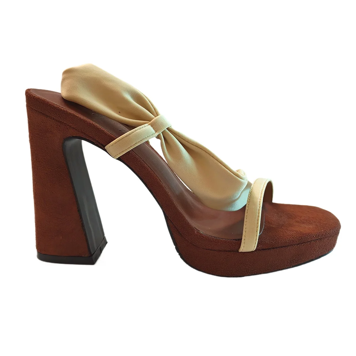 

Атласные женские сандалии, элегантные женские туфли-мюли на платформе, на квадратном каблуке, нарядные туфли для вечеринок, летние туфли на высоком каблуке 11 см DX900