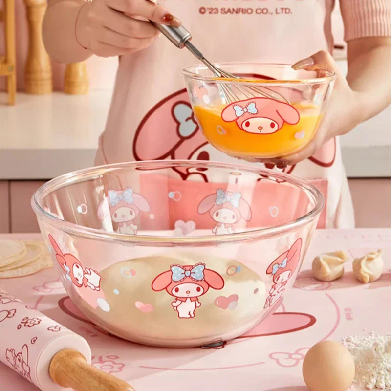 Cartoon Cute Sanrio Melody Cinnamoroll Glass Bowl Home Kitchen Deepening Baking Heat-Resistant Glass Large Bowl Gift