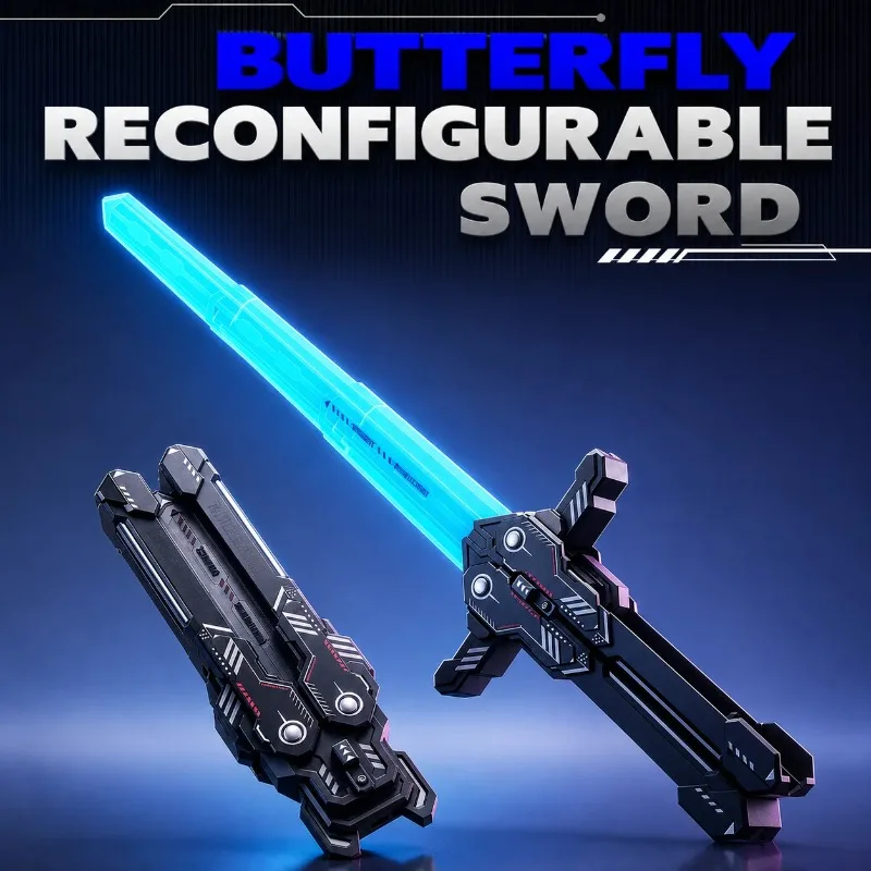 LED Retractable Sword Toy One-Button Extendable Mecha Sword Multi-Color Light Fidget Stress Relief Cosplay Party Prop for Adult