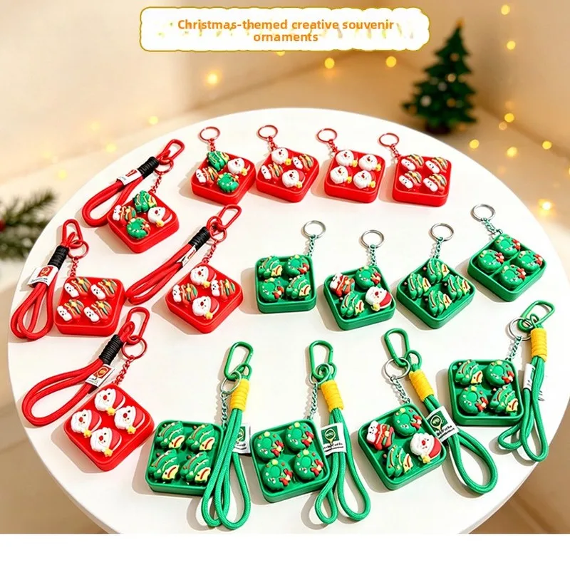 Cartoon Christmas Stress Relief Keyboard Keychain for Couples Bags Decorative Button Fidget Holiday Gift for Friends Family