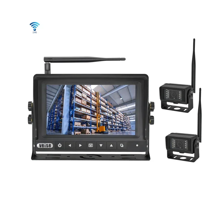 VEISE 7 Inch 4-way Input Wireless Monitor Car Reverse Rear View Backup Camera Monitor System for Bus Truck Reversing Aid