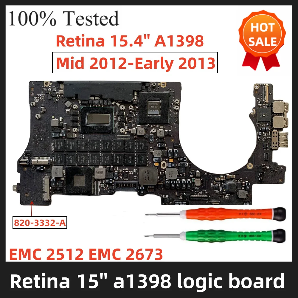 

A1398 Logic Board for Macbook Pro Retina A1398 Mid 2012 Early 2013 EMC 2673 EMC 2512 820-3332-A Logic board Motherboard