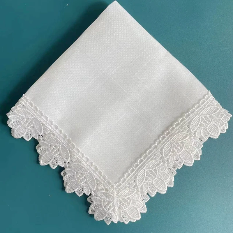 6 Pieces Lace Napkins White Hemstitch Cocktail Napkin For Party Wedding Table Linen Lace Napkins Fabric Cotton Dinner Napkin