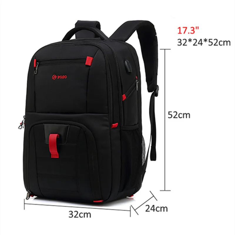 POSO-mochila para ordenador portátil de 2023 pulgadas, morral de viaje de negocios, de nailon, impermeable, antirrobo, para estudiantes, 17,3