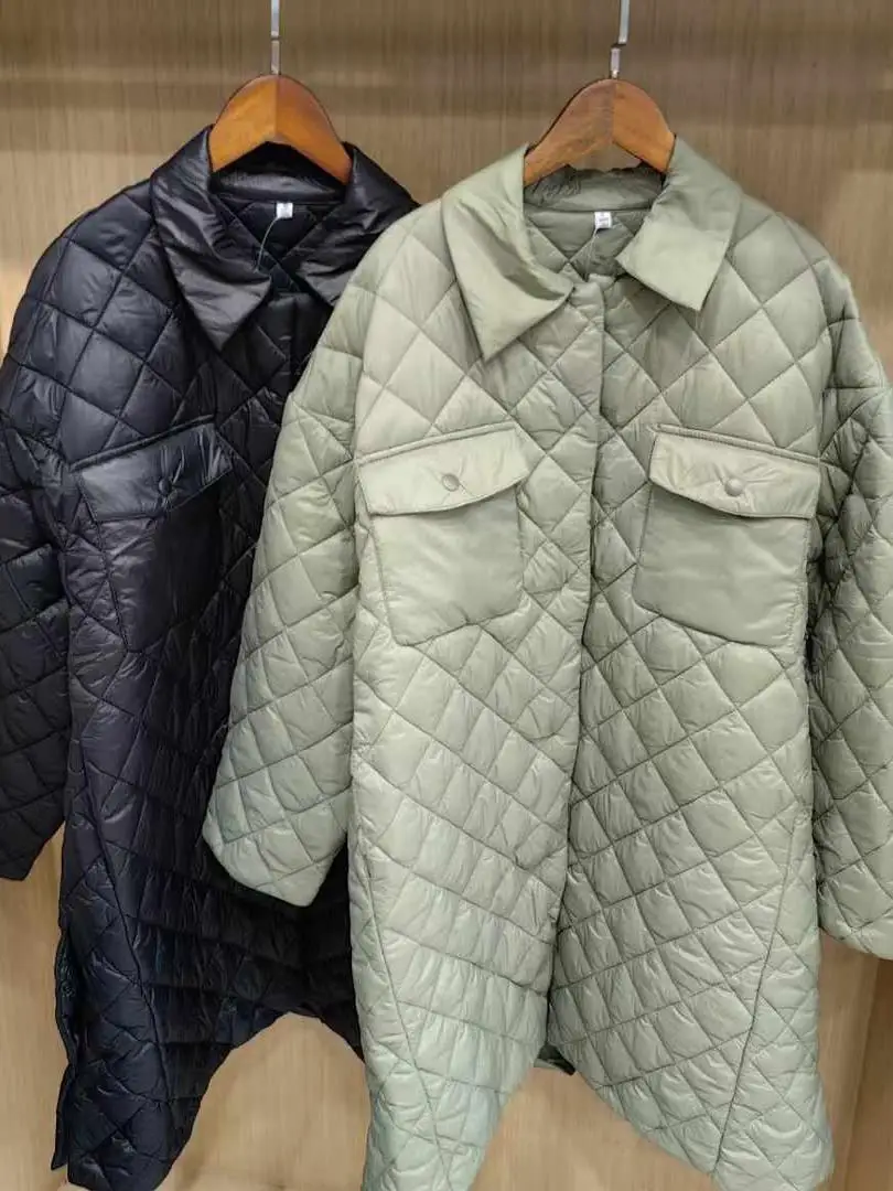 

Women's Air Cotton Jaet Mid-Length Coat Diamond Pattern Filling Large Coat Try-Room Autumn Winter New Sle 2024