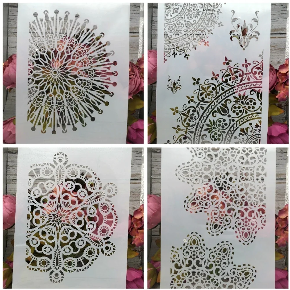 circulo floral flor faca voce mesmo camadas estenceis pintura de parede scrapbook coloracao gravacao album modelo decorativo pecas lote a4 29cm 01