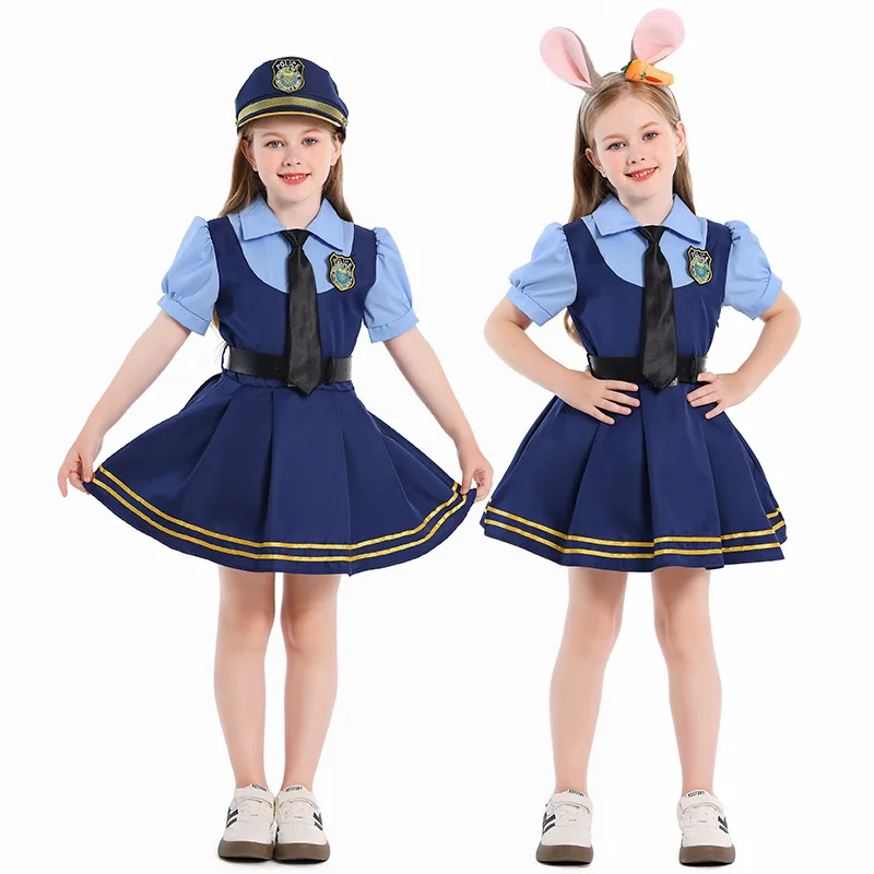 

Halloween Costume Foreign Trade Styles Girls Dress Game Cos Police Officer Short Sleeve Bubble Dress Cosplay