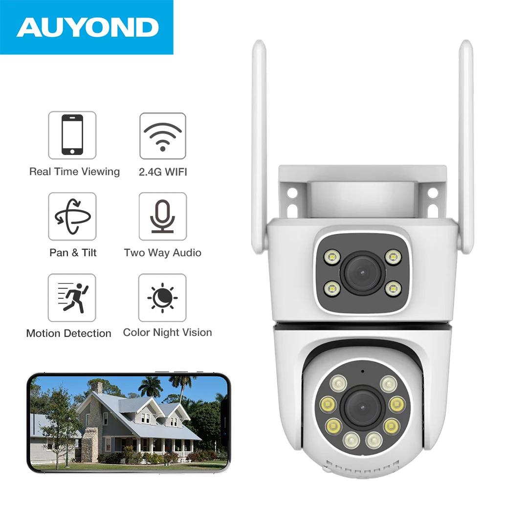 

AUYOND 6MP WiFi 4G IP Cam Dual Lens HD Outdoor Waterproof Color Night Vision Smart Tracking Home Security Camera With LED Light