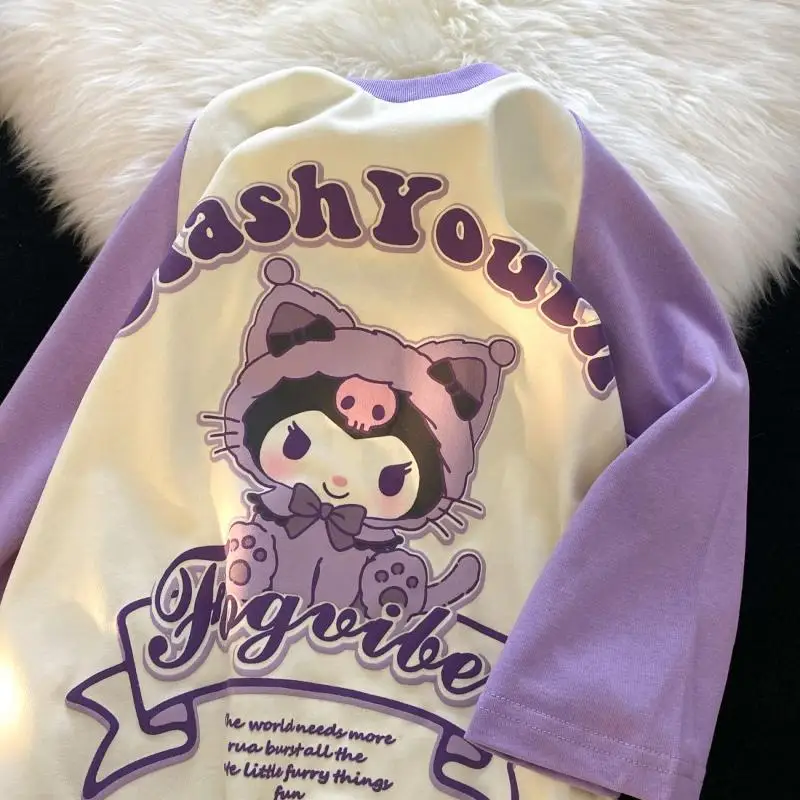 

Sanrios Cartoon T Shirt Kuromi Cute Short Sleeved Girl Sweet Loose Casual Comfortable Breathable Thin Cartoon High End Gifts