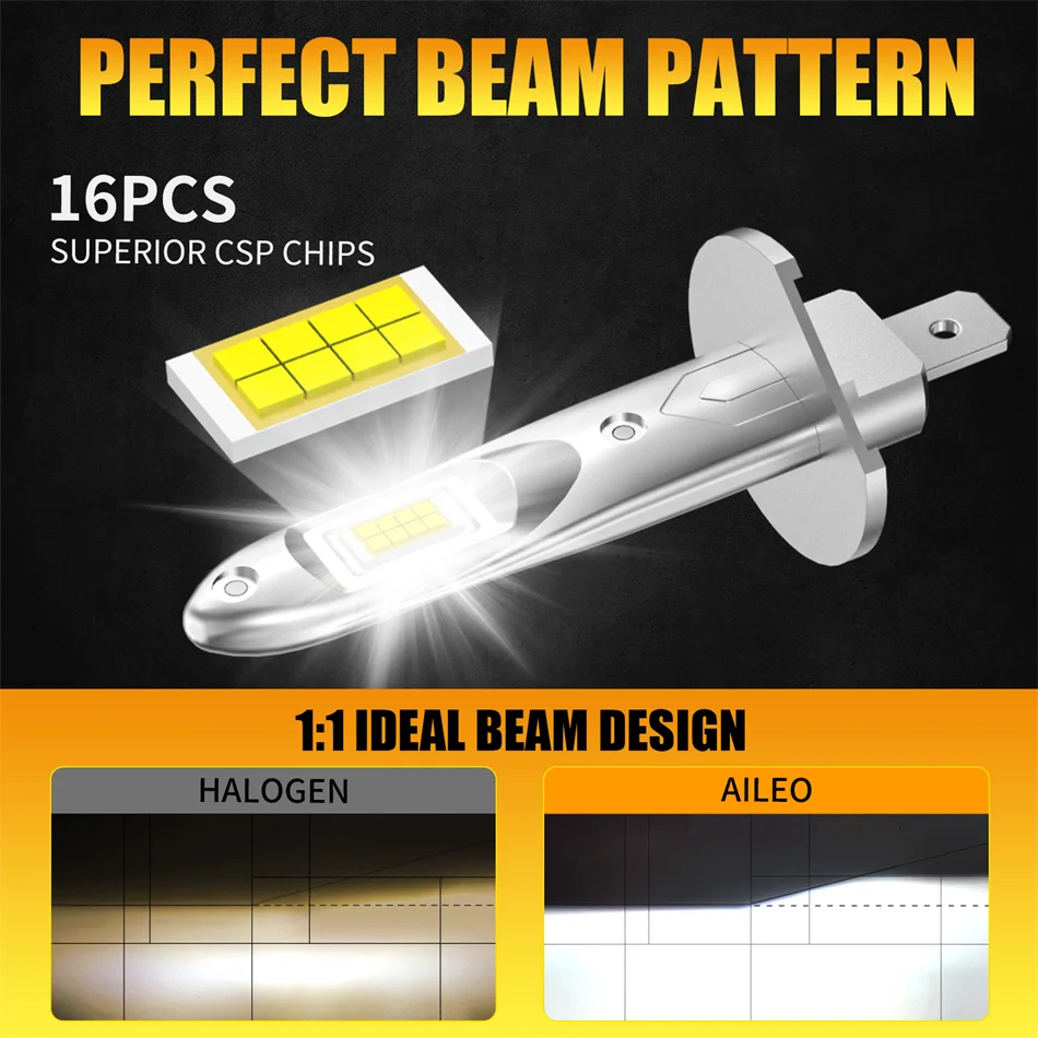 AILEO 2Pcs Led Lights H1 H7 16000Lm 60W High Quality H4 CSP Headlight Bulb For Car 6500K White Running Automobile Lamp Plug&Play