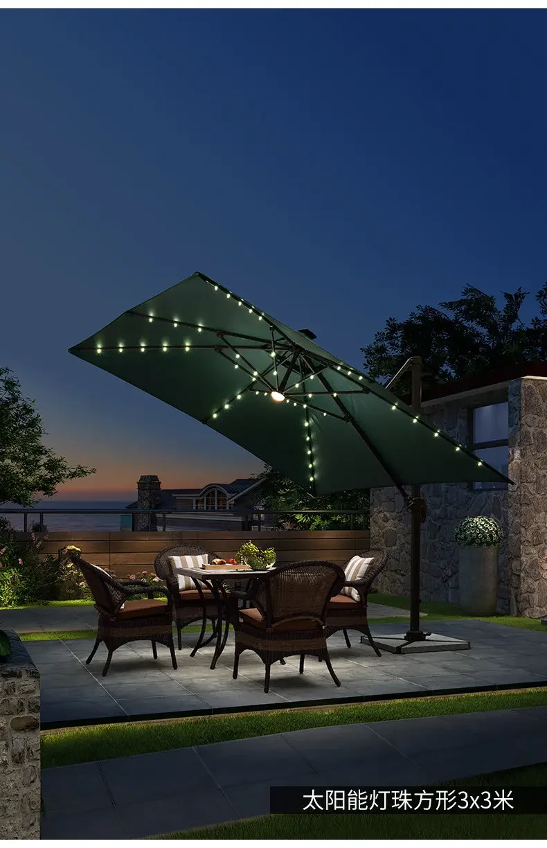 #Purple Leaf Outdoor Umbrella, Solar LED Light Patio Umbrella, 3-Tier Wind Vent, UV Protection, Garden Sunshade, Roman Style