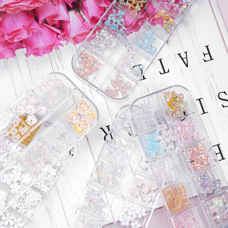 1 ~ 5 قطعة صندوق رسومات أظافر زينة مختلط الحجم أجزاء الراتنج الملونة لوازم طقم أظافر أرقام أجزاء لوازم ثلاثية الأبعاد مسمار