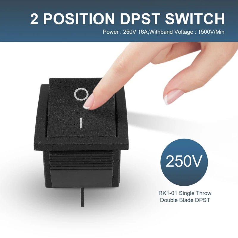 AC 250V 16A 4 Pin ON/OFF I/O 2 Position DPST Snap in Boat Rocker Switch 28x21mm-A27I