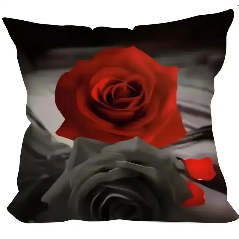 4 Pcs Vintage Red Rose & Geometric Pattern Pillow Covers – Perfect for Sofa Cushions, Bedroom, Living Room & Home Decor