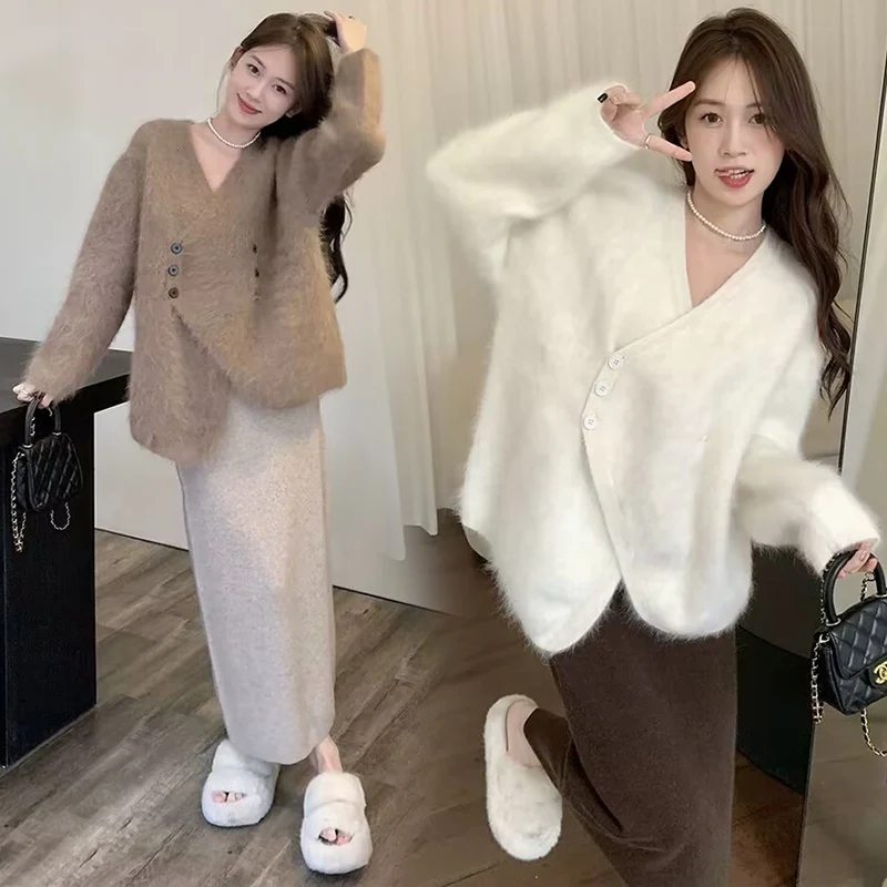 

Winter Maternity Sweater for Autumn/winter Irregular Mink Fur Jacket Solid Color Pregnant Woman Knitted Coats Irregular Outwear