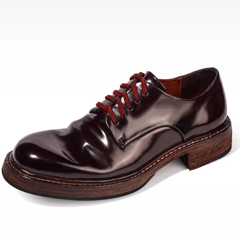 High End Retro Washed Horse Hip Leather Men's Dress Shoes Horsehide Horsehide Casual Leather Shoes Hand-sewn Goodyear Derby Shoe