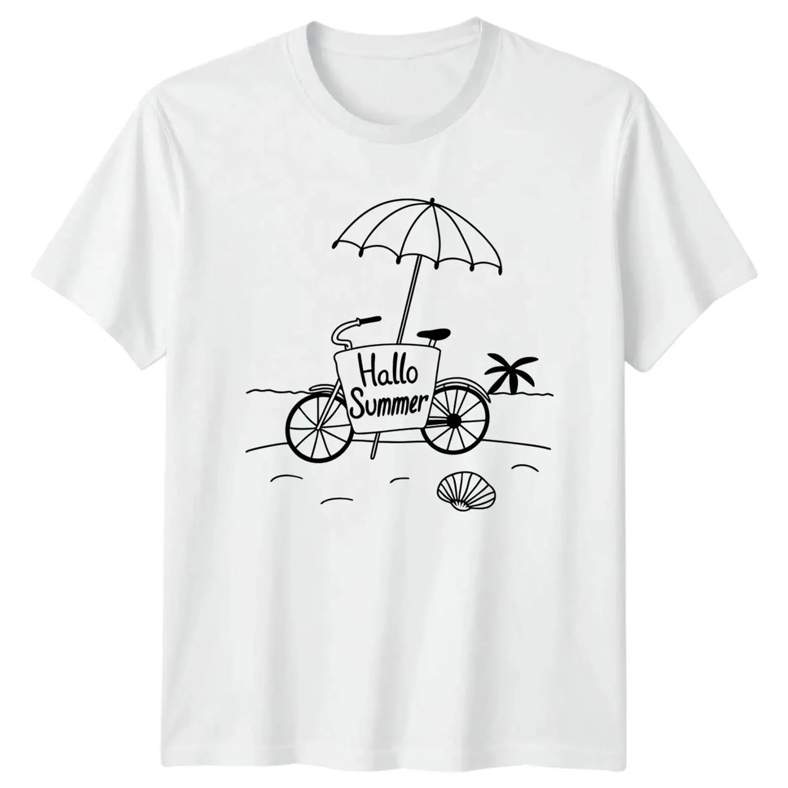 Hallo Sommer T Shirt Strandleben Urlaub Geschenk für Sie und Ihn vintage Washed homme Comfortable fashion Soft designer clothes