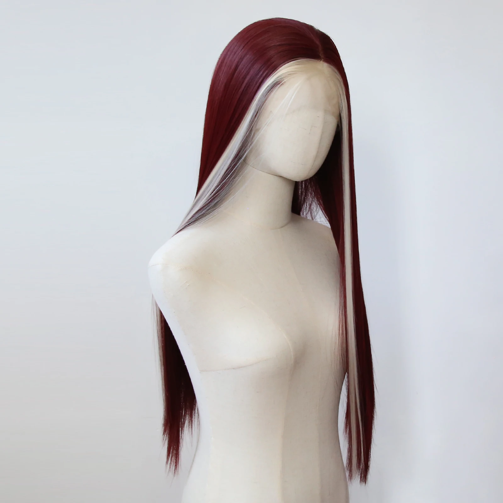 Platinum Blonde Highlight Dark Red Synthetic Lace Front Wig Long Straight Lace Front Synthetic Wig Pre Plucked Natural Hairline